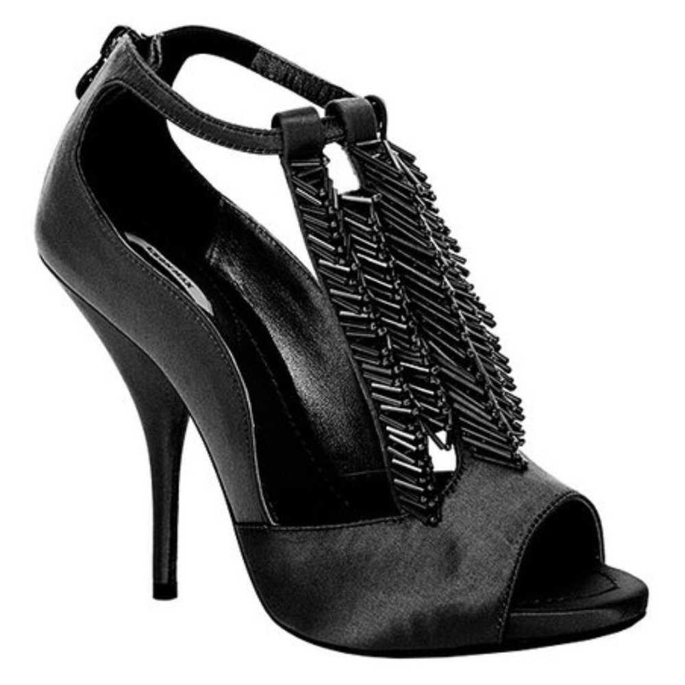 NWT Leon Max | Black Elixir Beaded Peep-Toe Sandal  - 9.5